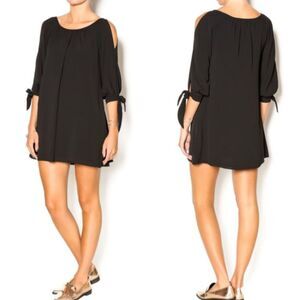 TYCHE Womens Relax Fit Crepe Lined Solid Black Open TieSleeves Shift Mini Dress